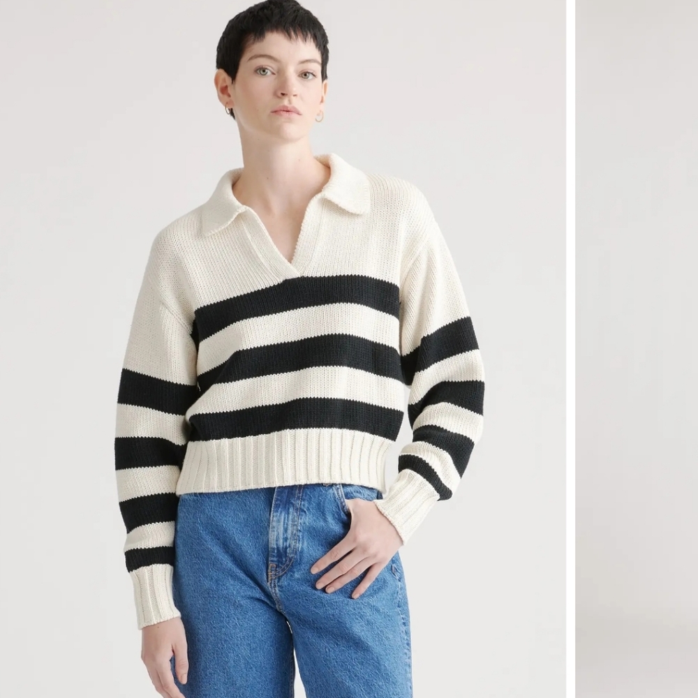 Quince Organic Cotton Cropped Polo Sweater